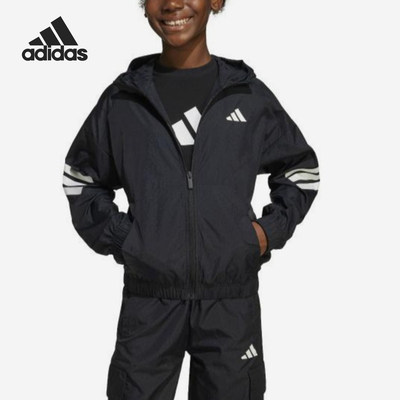 Adidas/阿迪达斯正品新款儿童黑色Logo印花夹克外套JJ4791