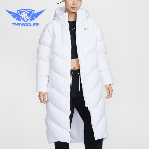 耐克女士连帽保暖长款休闲羽绒服