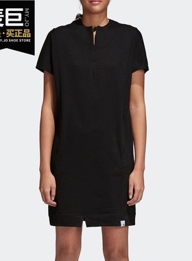 Adidas/阿迪达斯正品当季三叶草女子黑色休闲中长款连衣裙CV8575