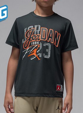 Nike/耐克正品JORDAN大童针织圆领透气经典印花短袖IO2296-010