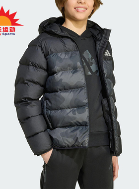 Adidas/阿迪达斯正品冬季大童防风保暖休闲印花连帽羽绒服JL7399
