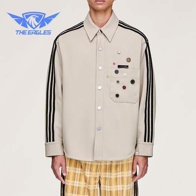 Adidas/阿迪达斯正品三叶草男女休闲长袖宽松条纹运动衬衫KC3141