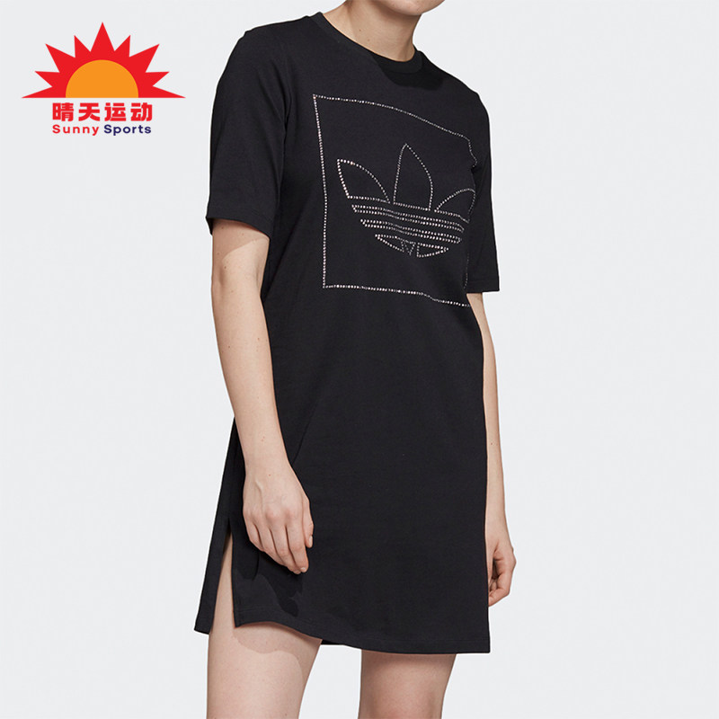 Adidas/阿迪达斯正品三叶草女士透气圆领针织简约连衣裙FU1727