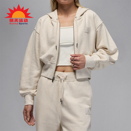 Nike/耐克正品JORDAN女士运动短款针织连帽休闲外套IB9864-104