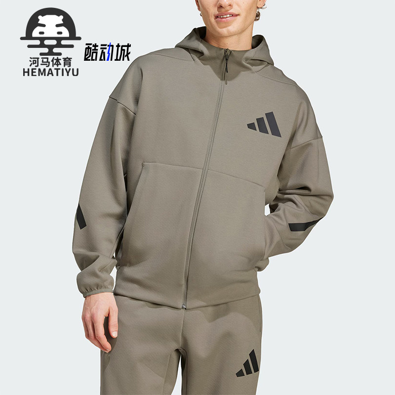 阿迪达斯男士连帽宽松短款外套