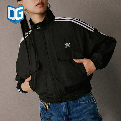 Adidas/阿迪达斯正品三叶草女士休闲短款条纹梭织运动外套KG8512