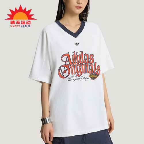 Adidas/阿迪达斯正品三叶草女士休闲宽松日常字母印花T恤KT3062