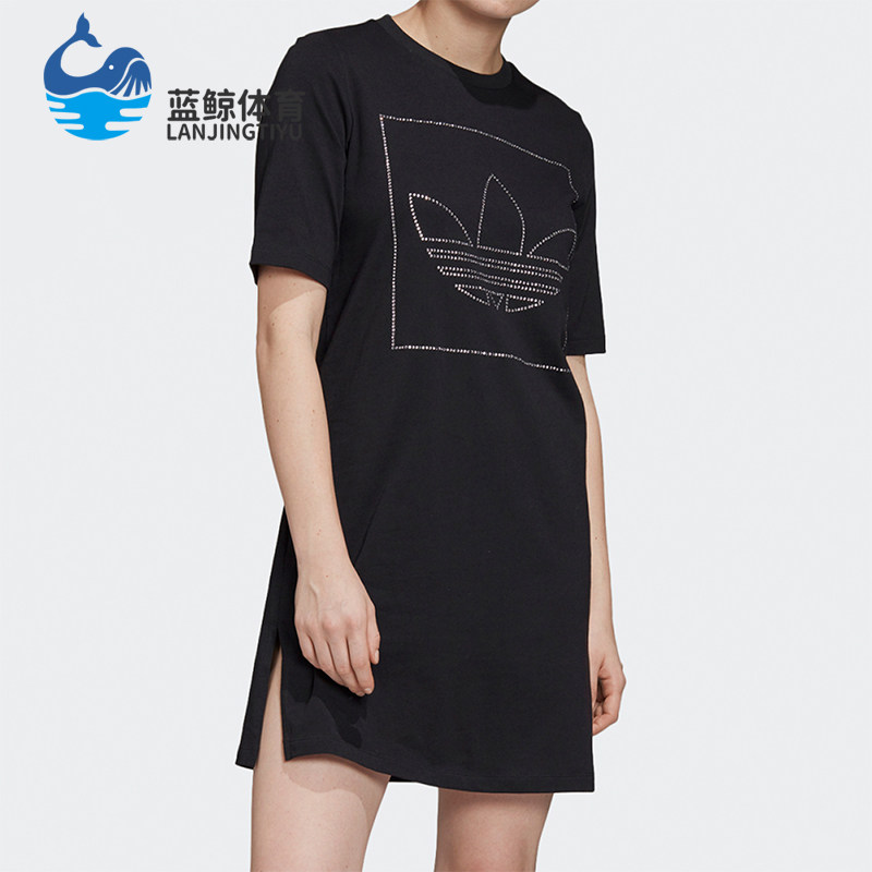 Adidas/阿迪达斯正品三叶草女士透气圆领针织简约连衣裙FU1727