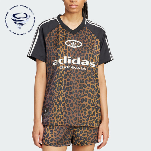 Adidas/阿迪达斯正品三叶草女士经典豹纹印花时尚宽松短袖KA2671