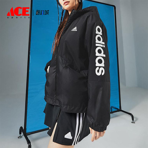 Adidas/阿迪达斯正品W LIN WB女士宽松经典连帽图案外套H07842