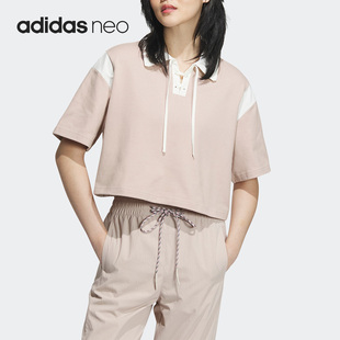 女子休闲运动翻领短袖 Adidas 新款 春季 T恤IK6080 阿迪达斯正品