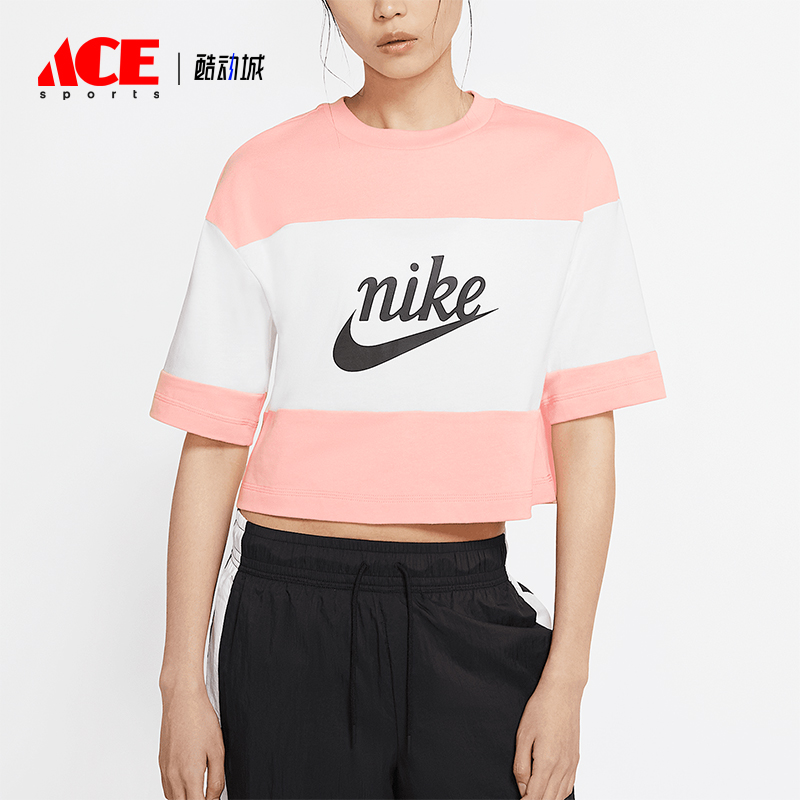 Nike/耐克正品夏季新款女士拼接短款透气运动短袖CK1302-101
