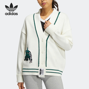 Adidas/阿迪达斯三叶草女子秋毛衣运动休闲针织V领开衫HS9522