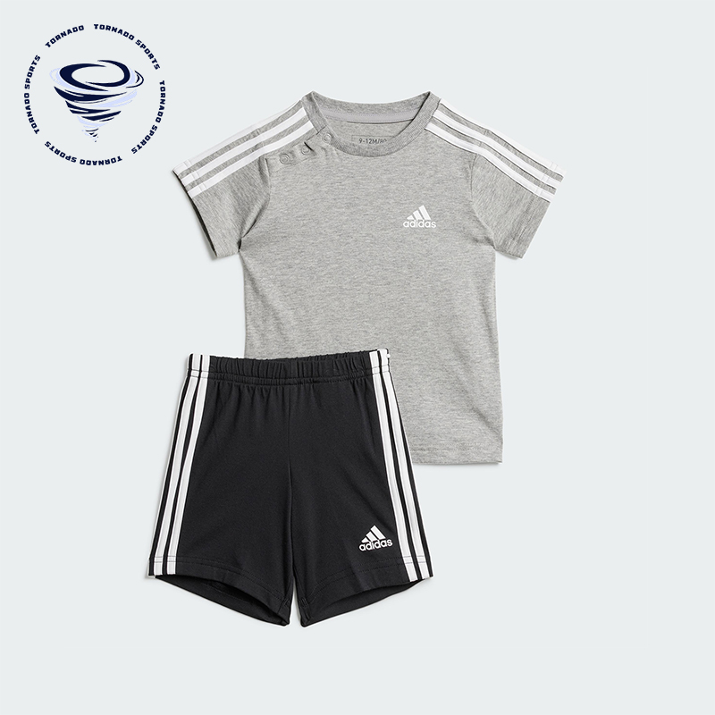 Adidas/阿迪达斯正品2025夏季款婴童耐穿运动休闲针织套装IY5091