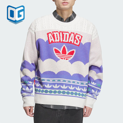 Adidas/阿迪达斯正品三叶草男女款宽松圆领套头毛衣JL8366