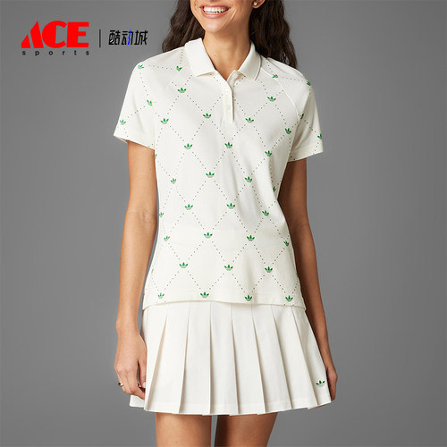 Adidas/阿迪达斯正品三叶草女士休闲翻领满印运动POLO衫JM8265