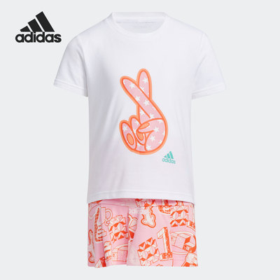 Adidas/阿迪达斯正品当季新款小童装训练运动短袖套装GP0390