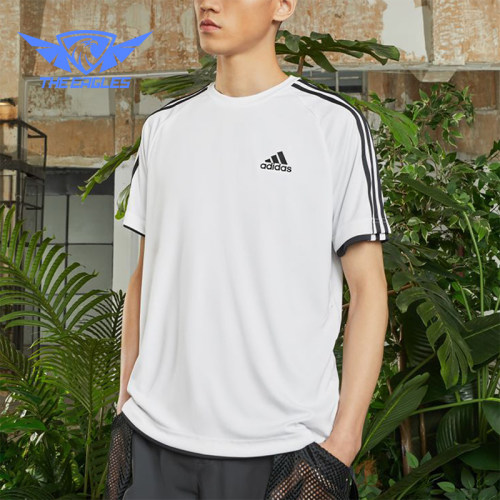 Adidas/阿迪达斯正品夏季男士透气条纹经典圆领运动休闲T恤KU3920