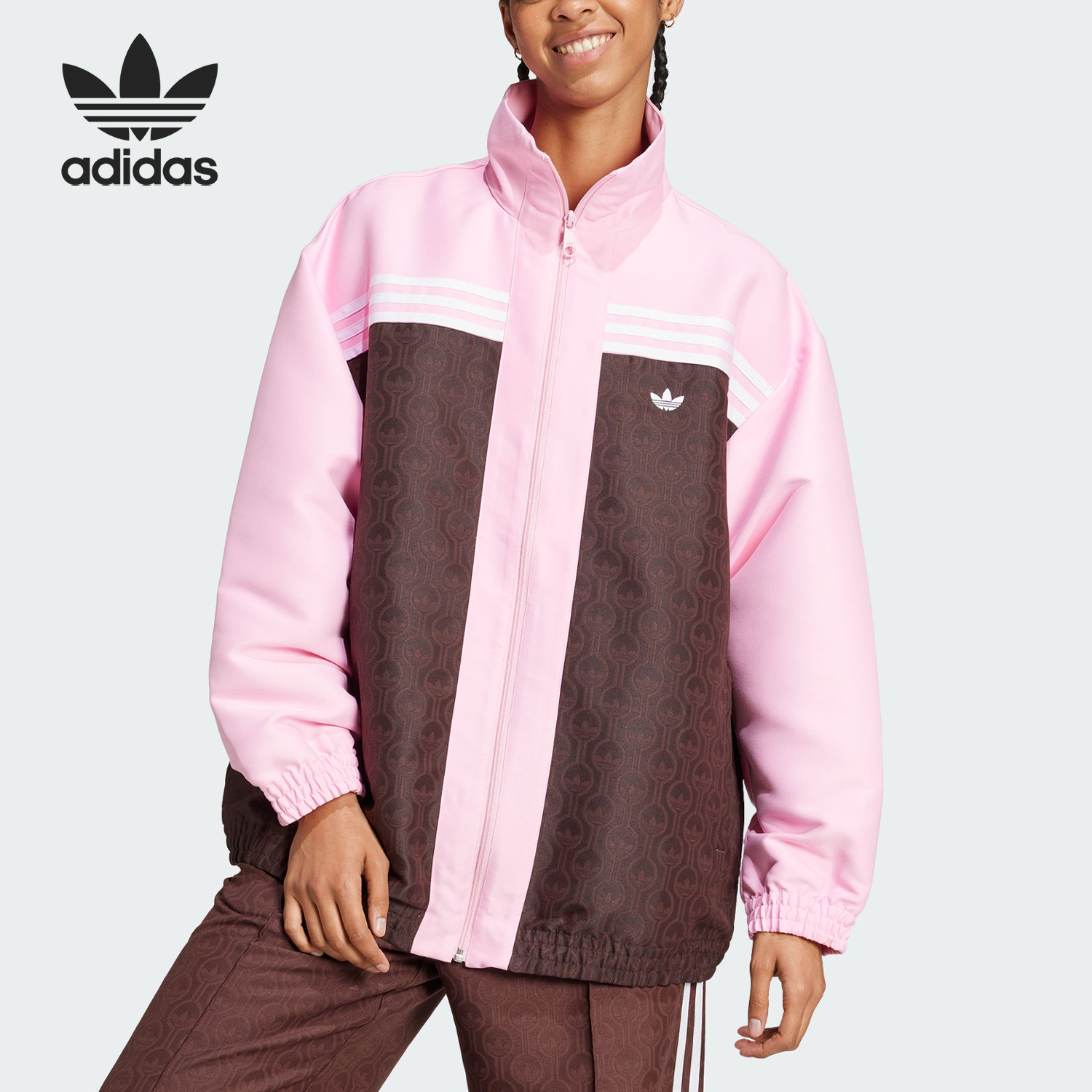 阿迪达斯女士立领拼接宽松外套