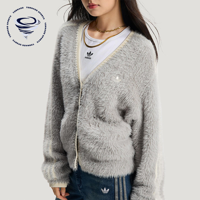 Adidas/阿迪达斯正品三叶草女士针织新年款慵懒风毛绒外套KT3170