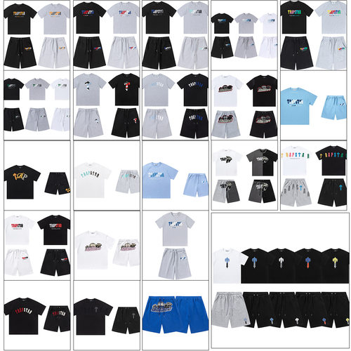 Trapstar高品质刺绣欧美潮牌短袖男女同款潮流圆领T恤休闲绣花裤