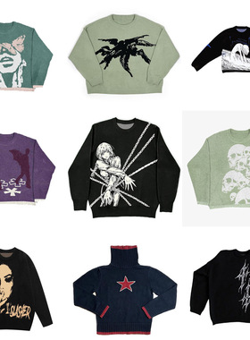 Knitted sweater 秋冬朋克欧美风圆领男女毛衣复古街头Y2K上衣潮