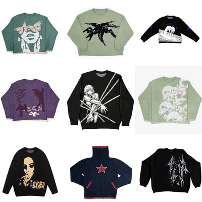 Knitted sweater 秋冬朋克欧美风圆领男女毛衣复古街头Y2K上衣潮