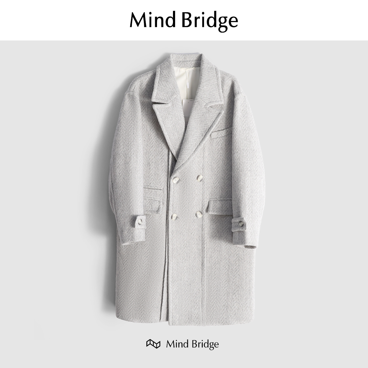 MindBridge新款2025高端绵羊毛呢大衣男士长款过膝风衣防风保暖冬