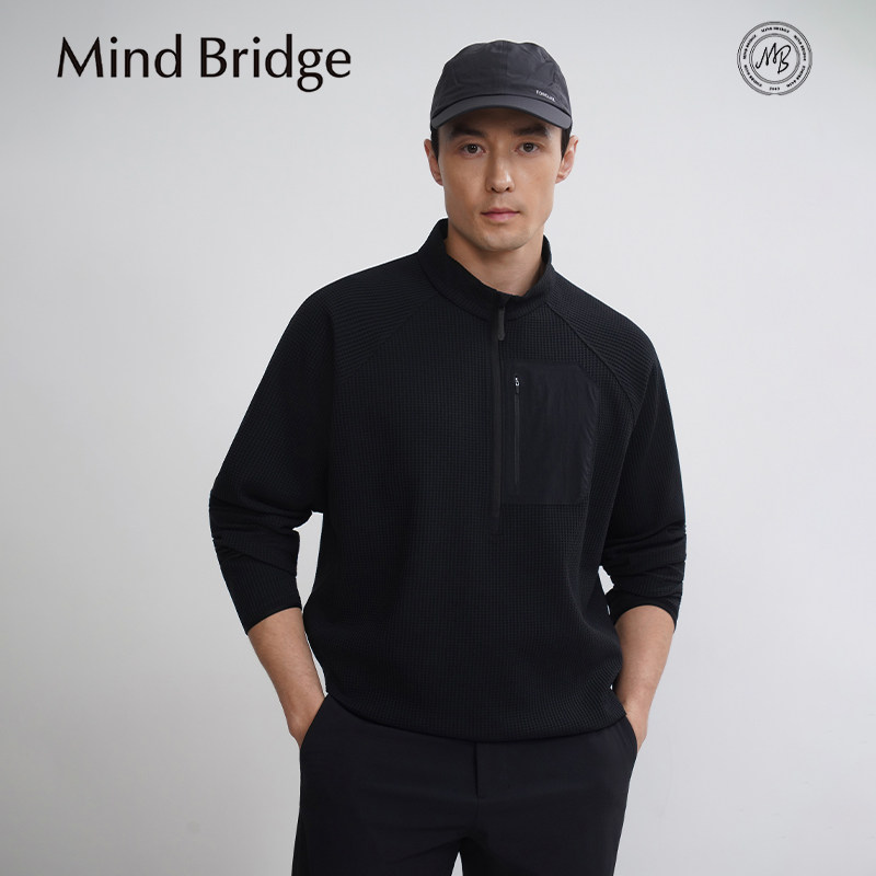MindBridge"拉夫花园"户外运动半拉链套头立领休闲卫衣男透气抗皱