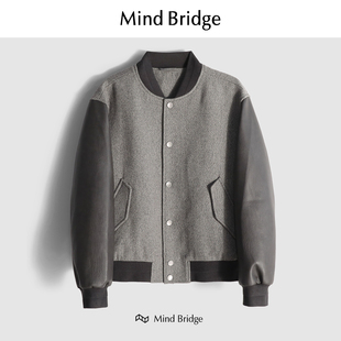 MindBridge新款2025高端羊毛棒球领防风保暖休闲商务夹克棉服外套