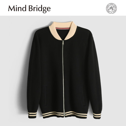 MindBridge新款2025秋冬男士棒球领弹力加厚保暖绵羊毛针织衫长袖