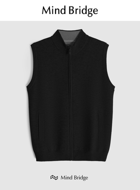 百家好/MindBridge 春季新款保暖绵羊毛无袖打底针织衫内搭背心男