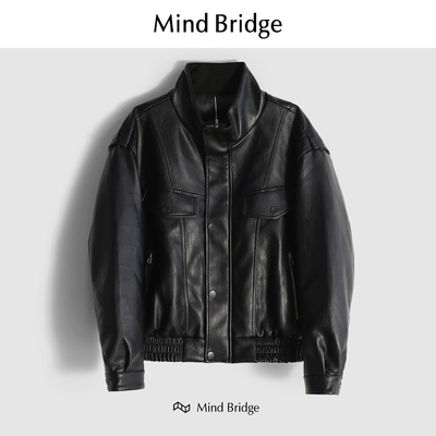 MindBridge冬白鸭绒PU皮夹克保暖