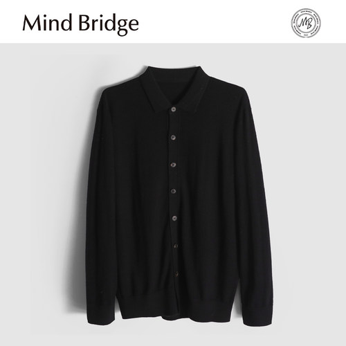MindBridge新款2025秋冬男士100%绵羊毛翻领针织商务休闲开衫外套