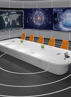 00043烤漆会议桌椅组合代简约白色椭圆形办公桌条桌现开会形洽谈