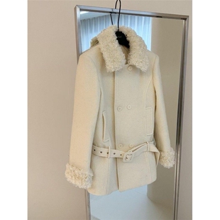 轻奢风双排扣毛呢外套女中长款加厚腰带千金感气质冬装