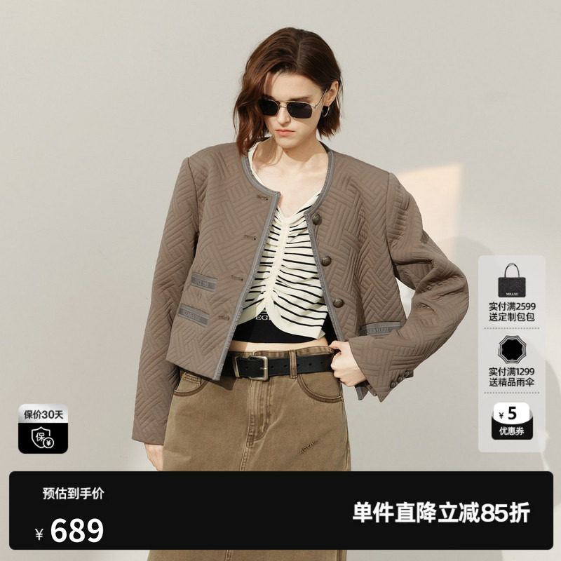 U/TI军绿色老钱风小香外套女百搭肌理感短款上衣尤缇2025春季新款