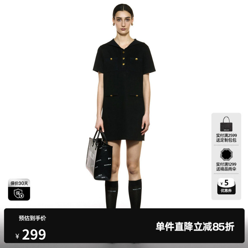 U/TI复古直筒连衣裙女装百搭海军领学院风直筒裙尤缇2025秋季新款