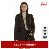 新款 TI翻领咖色双排扣西装 外套女简约通勤休闲上衣尤缇2025秋季