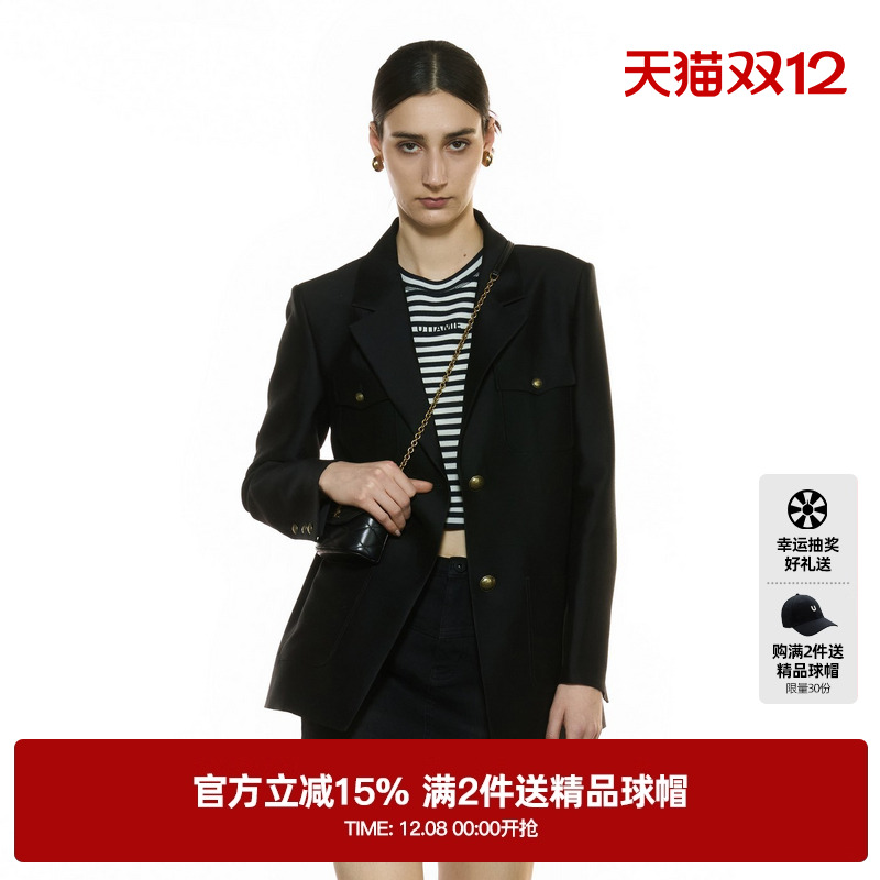 U/T复古正肩绵羊毛西装外套女 简约通勤休闲上衣尤缇2025秋季新款