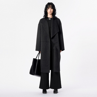 新款 TI深灰色静奢披肩绵羊毛大衣女轻奢双面呢外套尤缇2024冬季