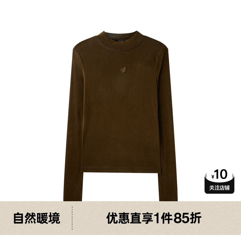 U/TI丝绒绿修身打底衫女百搭设计感亲肤休闲上衣尤缇2024冬季新款