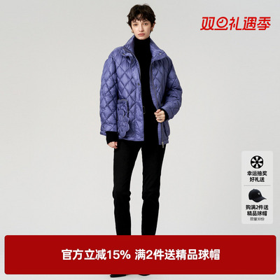 U/TI中紫色轻薄工装短款羽绒服女立体口袋潮外套尤缇2023冬季新款