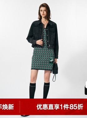 U/TI黑色棉感高腰牛仔外套女 百搭正肩短款上衣尤缇 2025春季新款