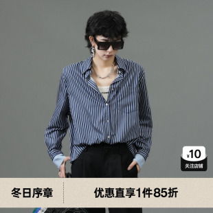 新款 女百搭亲肤棉质休闲上衣尤缇2025春季 TI假两件拼接条纹衬衫