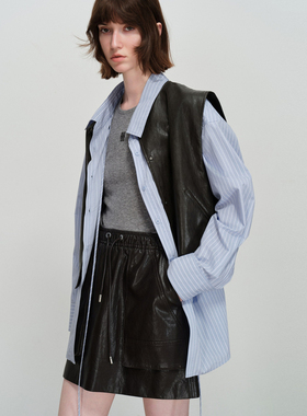 U/TIA字仿皮短裙女松紧直筒抽绳遮胯口袋半身裙尤缇2026春季新款