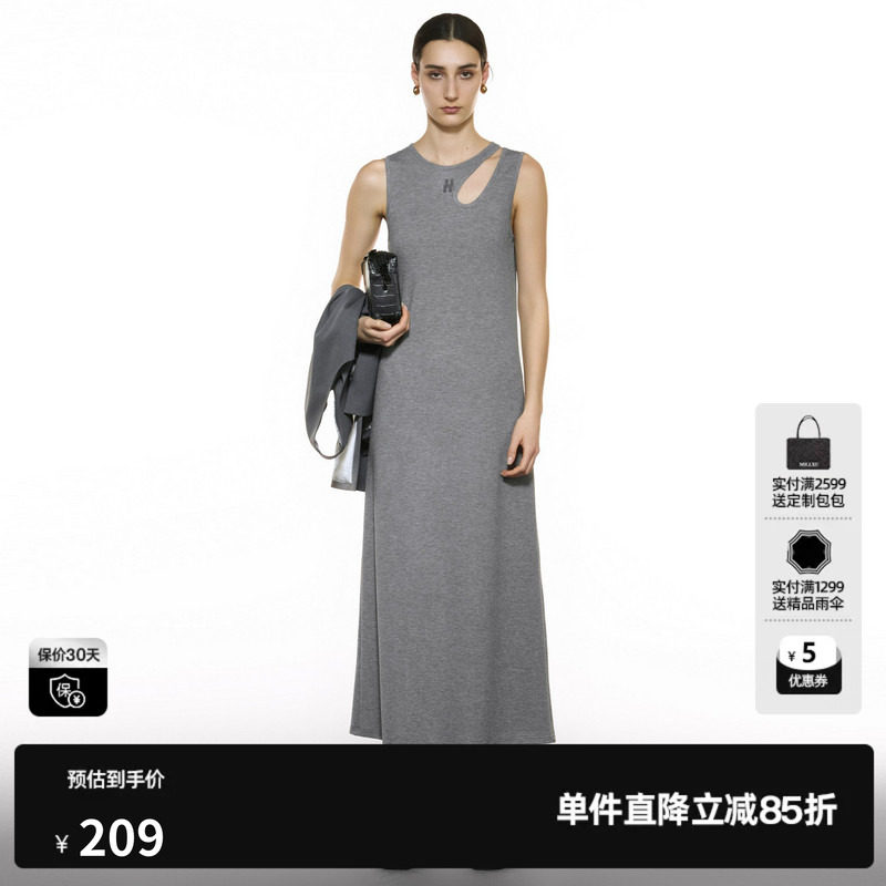 U/TI设计感挖肩背心裙女简约露肤套头连衣裙长裙尤缇2025秋季新款