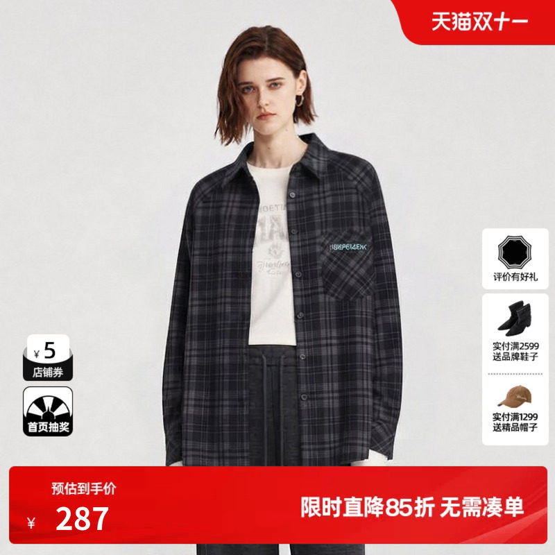 U/TI格纹翻领长袖衬衫女装复古简约直筒休闲外套尤缇2026冬季新款