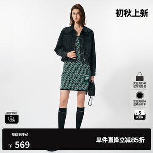 U/TI黑色棉感高腰牛仔外套女 百搭正肩短款上衣尤缇 2025春季新款