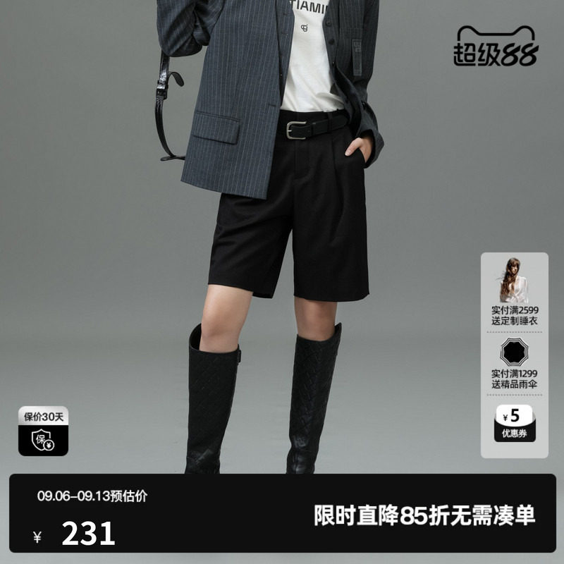 U/TI黑色通勤风西装短裤女装百搭显瘦直筒休闲裤尤缇2025春季新款